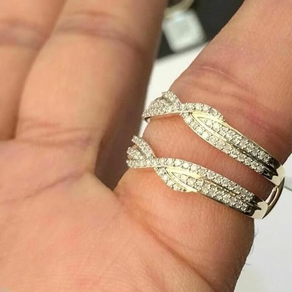 DJCREATION-US Diamond Ring Enhancer, 14k Yellow and White Gold, Double Curved Guard, Round Cut