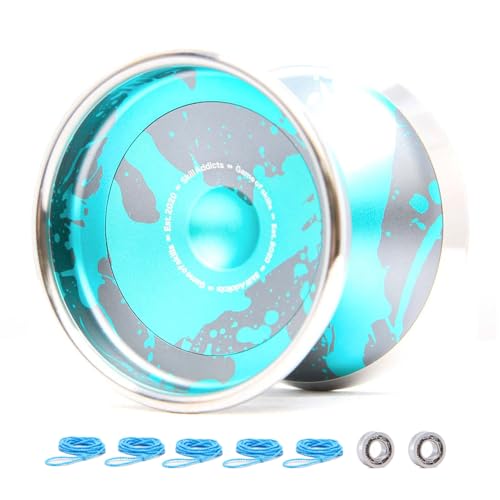 SkillAddicts Pro Yoyo mit Leerlauf und Kugellager, Unresponsive Bimetall JoJo Profi, Lern-App für Jo jo Tricks inklusive - Türkis Grau