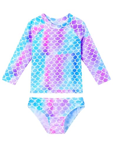 Image of Snowheart Girls Rash Guard Sets Long Sleeves Swimsuit 2 Pieces Tankini Bathing Suit Swimwear for Girls 3-12 Years