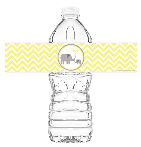 POP parties Little Elephant Yellow Bottle Wraps - Set of 20 - Baby Shower Water Bottle Labels - Baby Shower Decorations - Made in The USA - Yellow