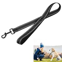 Hundeleine Kurz Mit Gepolstertem Griff, Kurzführer (74 cm Länge, 2.5 cm Breite) für Trainingsleine, Reflektierend Nylon Schleppleine für Große Mittlere und Kleine Hunde Schwarz
