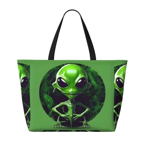 Sac fourre-tout de plage grand format noir imperméable imprimé extraterrestre - 2
