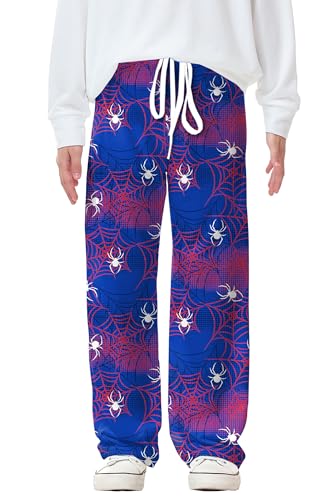 Long Pants Drawstring Elastic Waisted Casual Plaid Graphic Loose Fit Pant Spider Web 13-14 Years2