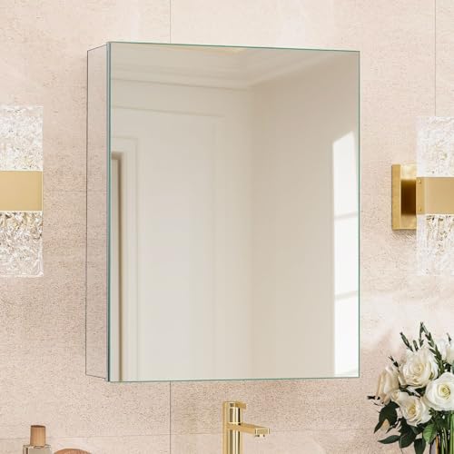 HABIUBIU 20 x 26 in Medicine Cabinet Mirror,Bathroom Mirror Cabinet with Adjustable Shelves,Aluminum...