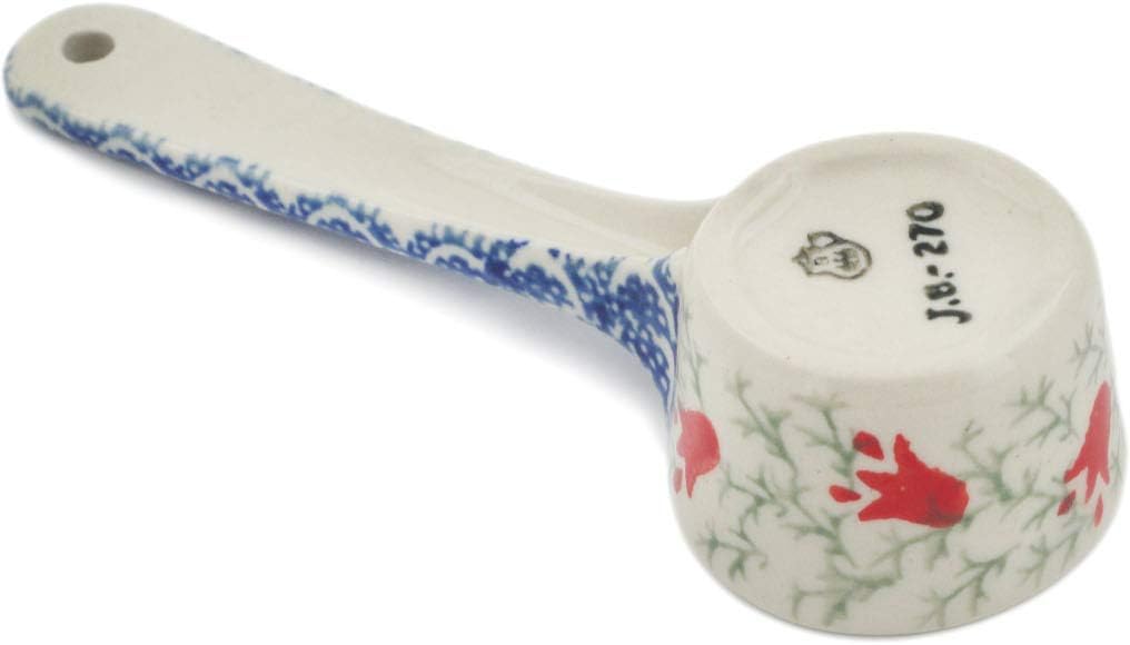 Polmedia Polish Pottery Measuring Cup - Crimson Bells Pattern Handmade in Boleslawiec Poland by Ceramika Artystyczna + Certificate of Authenticity