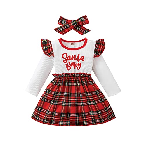 Toddler Baby Girl Christmas Outfit Buffalo Plaid Long Sleeve Dress Fall Winter Casual Dress Christmas Skirt 1-5Years Old