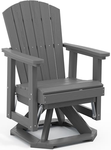 SERWALL Adirondack Swivel Glider Chair, HDPE Glider Rocking Chair for Outdoor, All-Weather Glider Chair for Porch, Balcony, Grey
