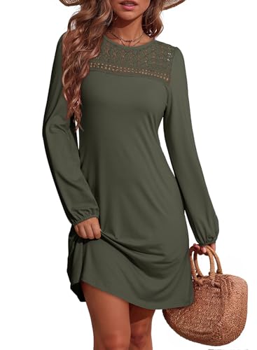 Image of Dokotoo Womens Dresses Fall Winter Crew Neck Casual Long Sleeve A Line Shift Dress Plus Size Dresses for Curvy Women 2025 Ladies Elegant Classy Green Dress for Women M