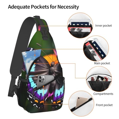 Mochila cruzada deportiva con estampado de mariposas coloridas miniatura 4