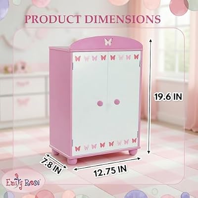 Emily Rose 18 Inch Doll Closed Door Clothes and Accessories Closet Butterfly Furniture Collection Fits 18 Dolls Like American Girl Our Generation Adora My Life As Includes 5 Hangers USA Brand