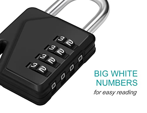 ZHEGE Locker Lock, 4 Digit Combination with DIY Name Tags for School, Work Lockers, Easy to Read White Number Padlock (Black)