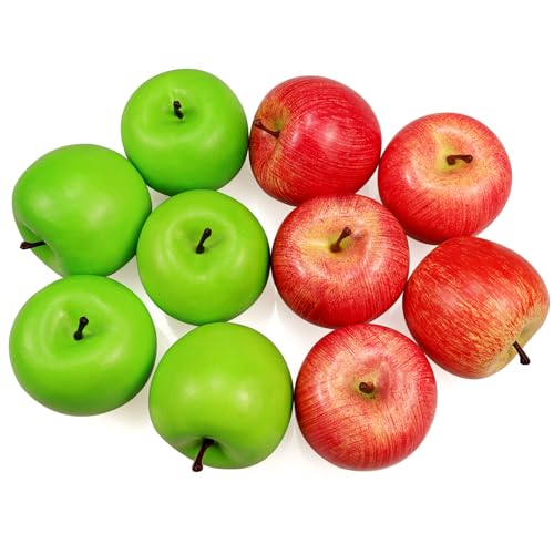 10 piezas de manzanas artificiales Frutis falsos, manzanas realistas de tamaño normal Manzanas falsas para la decoración navideña de Kichen Party (5 piezas de manzana roja + 5 piezas de manzana verde)