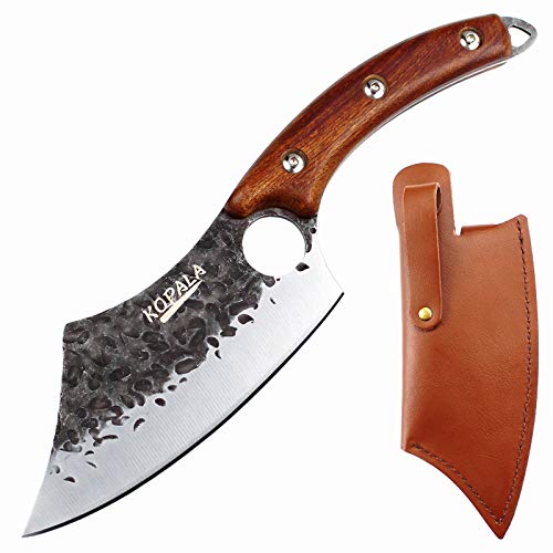 KOPALA Chef Knife Kitchen Cleaver Knives Butcher for Grill, Cooking Carbon Steel Knife with Leathe Sheath