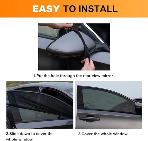 Car Front Side Window Shades,2 Pack Breathable Mesh Car Window Screens Sun Shades Covers for Car Camping, Fit for 95% of Sedan Cars and Medium SUVs by Yayalovehomee - Image 6