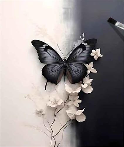 Hestarcul Butterfly Paint by Numbers Kits for Adults,Flowers Paint by Numbers Kits on Canvas,Color by Number Easy DIY Acrylic Painting for Beginner,Home Wall Decoration and Gifts