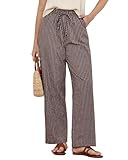 GRAPENT Size 16 Pants for Women Light Pants for Women Summer Linen Summer Casual Womans Flowy Brown White Stripe Size X-Large US 16 to 18