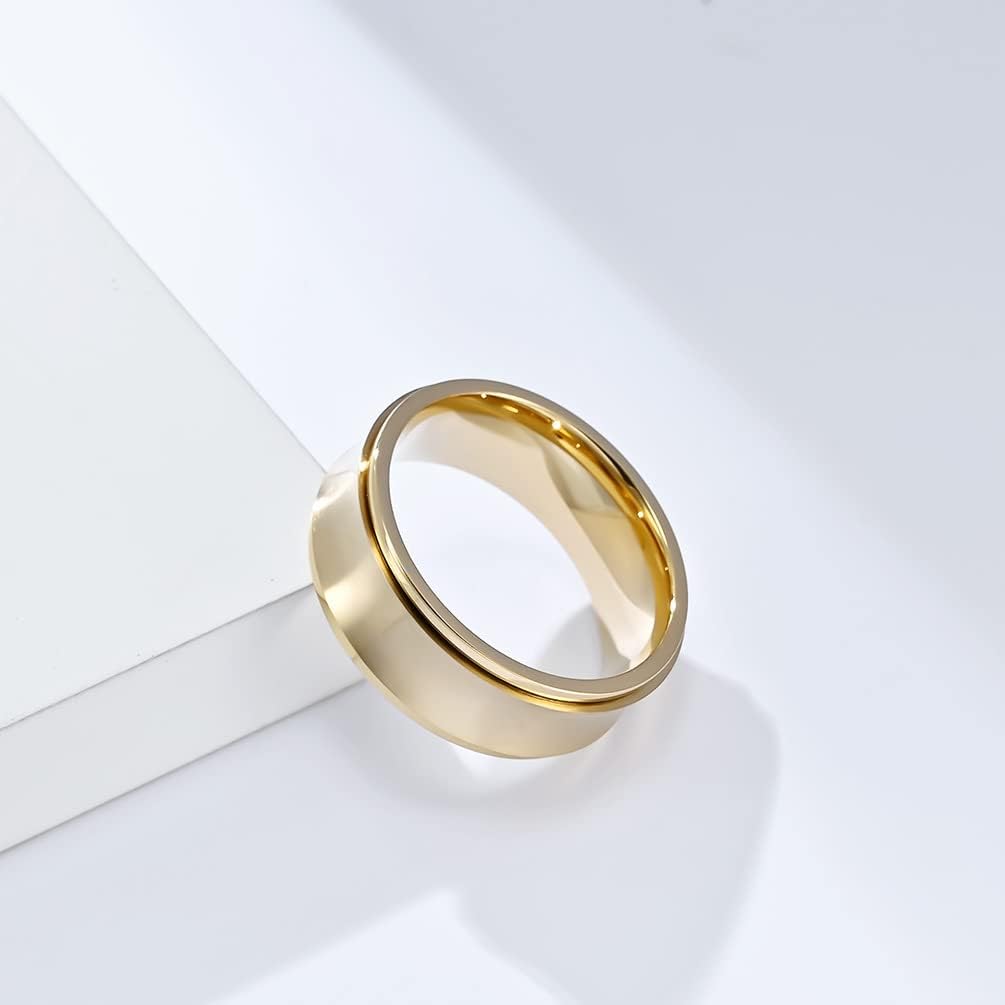 Spinner Ring for Women Men Stainless Steel Anxiety Ring White/Yellow Gold Plated Fidget Rings Wedding Rings Simple Jewelry Size 7-12 - Image 3