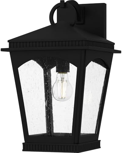 Quoizel Huck Outdoor Wall Lantern, 16.75 Inch 1-Light Earth Black Wall Sconce, Industrial Light Fixture, 100W Medium Base Bulb, Outside Lights for Patio, Porch, Front Door & Backyard