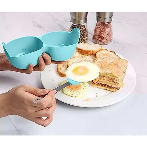 Egg Poacher, Silicone Egg Poaching Cups With Ring Standers For Microwave Stove Top Egg Cooking, 2 Cavity Nonstick Poached Egg Maker With Lid, Bonus Gift Spatula & Oil Brush Bpa Free (Blue) #TOP3