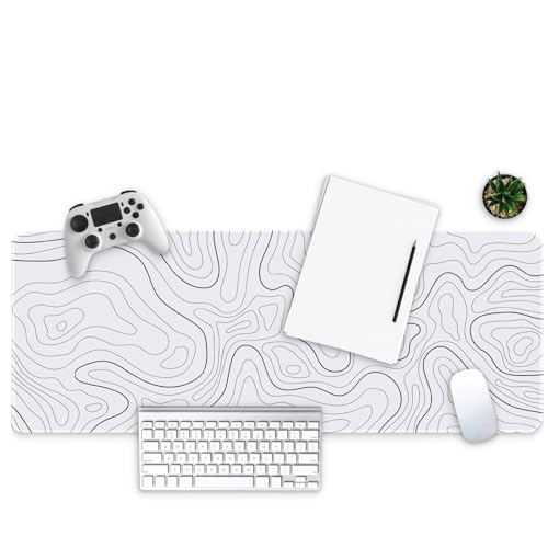 Long Gaming Mouse Pad 31.5 x 11.8 inches, Extended Anime Mousepad, Large Mouse Mat with Non-Slip Base, Full Keyboard Mat with Stitched Edges for Gaming Office (Grey White Topographic Line) - Image 3