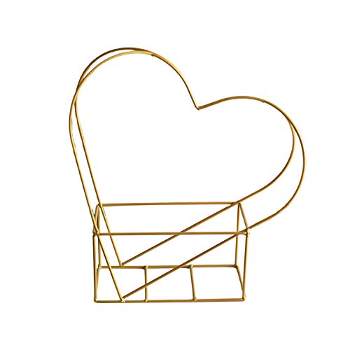 Heart-Shaped Flower Basket, Metal Iron Geometric Flower Basket Organizer Bin, Wrought Iron Gold Flower Vase Wedding Flowers Decorations for Reception Tables,14.17 Height(210206HT01-3-10031-1745199021)
