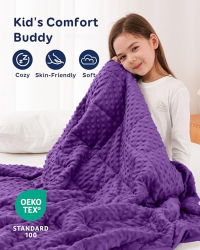 Image of Kivik Weighted Blanket 5 Pounds, Cooling Soft Minky Dotted Heavy Blankets Throw for Better Relaxing & Sleeping, Machine Washable, 36 x 48 Inches, Purple