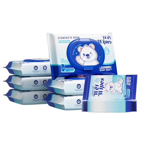 MATERN'ELLA Butt Wipes, Corner-Connected Design Calendula & Centella Asiatica Extract & Flushable Wipe, Fragrance free & Extra Large, Septic and Sewer Safe, Total 308 Wipes