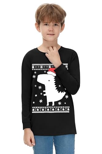 Besserbay Kids Christmas Crew Neck Xmas Ugly Dinosaur Cotton Black Shirt For Little Boys/Girls 5-6 Years #TOP10