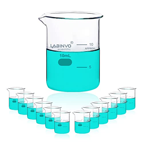 LABINVO Low Form Graduated Glass Beaker, 12pcs of Vol.10ml, 3.3 Borosilicate Glass Beaker Set,IN-BKL10â€¦