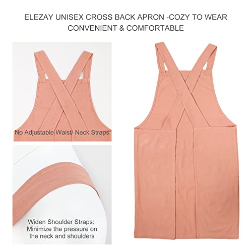 Elezay Aprons For Women With Pockets Unisex Comfort Cross Back No Tie Cotton Linen Apron Pinafore For Cooking Painting Floral Arrangement Gardening Cleaning Orange, Medium #TOP1