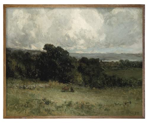 Farmhouse Landscape Forest Pictures Bedroom - Art Deco Wall Art For Kitchen - 11 X 14 Art Prints- Rustic Vintage Decor For Living Room - Antique French Poster - Green Wild Cow Abstract Oil Painting #TOP20