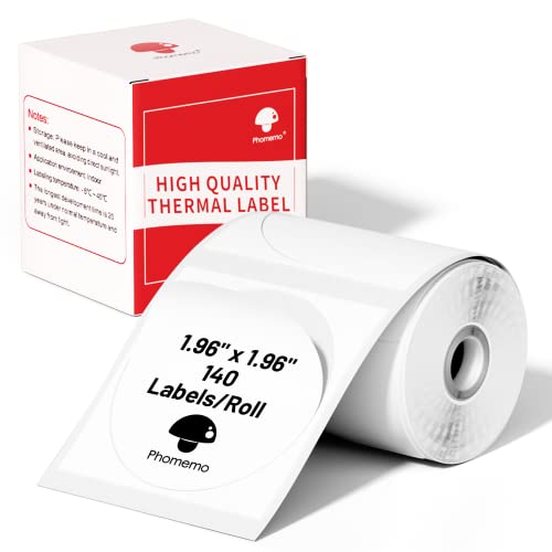 Image of Phomemo Round Thermal Labels,1.96 inch, Use for M110 /M100 /M220 /M108, 140 PCS | 2 Inch Circle Labels 50x50mm 1 Roll Thermal Stickers for Kids & School, Barcode, Logo, Business, Home, Organization, White