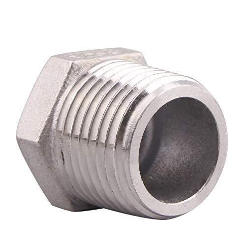 DERPIPE Stainless Steel Reducer Hex Flush Bushing, 1/2\" NPT Male 1/8\" NPT Female,Reducing Adapter Cast Pipe Fitting (Pack of 2)