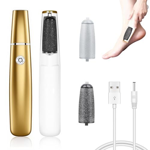 Rasoir Electrique pour Pieds Professionnel, Set avec Rouleau Rotatif 360° et Design Étanche - Pédicure pour Peaux Sèches, Talons Fissurés et Callosités, Doré
