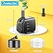 pamaner Submersible Pump, Small Fountain Pump with Tubing, Submersible Water Pump for Aquarium Fish Tank Indoor or Outdoor Pond Fountain Hydroponics Statuary (10W 160GPH, No Led Light)