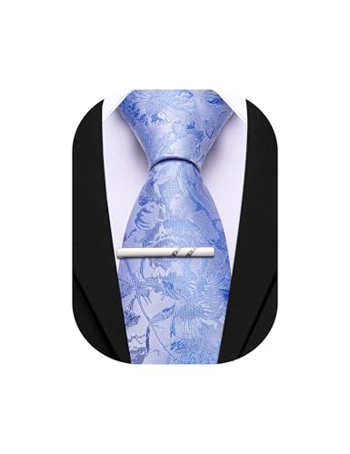 Image of Barry.Wang Floral Ties for Men Flower Necktie with Tie Clip Formal
