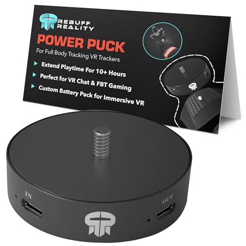 Rebuff Reality Tracker Power Puck, VR Battery for Vive & Tundra, Hot Swappable, Extend Battery Life 10-15+ Hours, FBT for VRChat, Dance Dash, USB-C, Compatible with Trackstrap (Trackers Not Included)