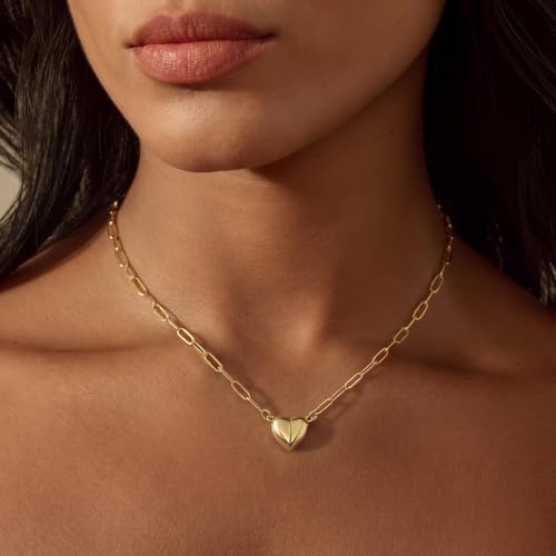 CTEEGN 14K Gold Heart Necklaces for Women, Dainty Paperclip Magnetic Clasp — view 2
