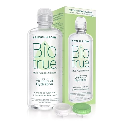 Biotrue Contact Solution, Multi-Purpose Solution with Lens Case, Cleans, Conditions, Hydrates, Disinfects, Removes Protein, Dirt & Debris, Contact Lens Cleaner & Storage, 10 Fl Oz (Pack of 1)