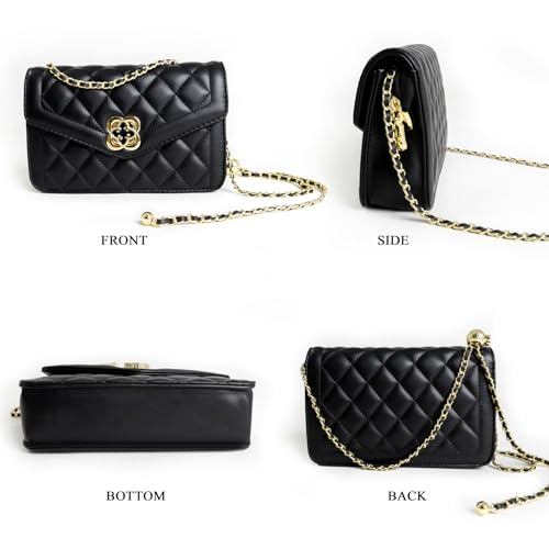 Image of Quilted Leather Crossbody Bags for Women Trendy Ladies Shoulder Purse Satchel HandBag with Chain Strap