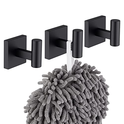 KOKOSIRI Robe Hook Bathroom Towel Coat Hooks Matte Black for Bath Kitchen Wall 3 Pack Stainless Steel B1013BK-P3