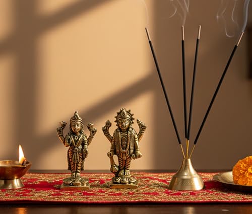 Estatua de Lakshmi Narayan en Latón 3 pulgadas miniatura 3