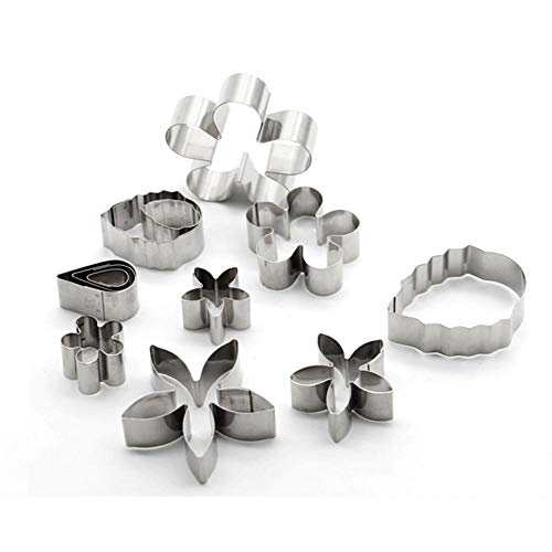 Keyzone 12 Pcs Small Stainless Steel Flower & Leaf Cookie Cutter Set Fondant Biscuit Cutter Cake Molds Diy Tools #TOP2