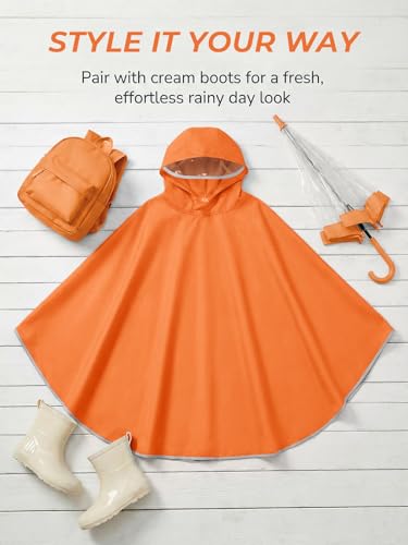 Image of Haloumoning Kids Hooded Rain Poncho Girls Waterproof Lightweight Reusable Raincoat Jacket 4-14 Years