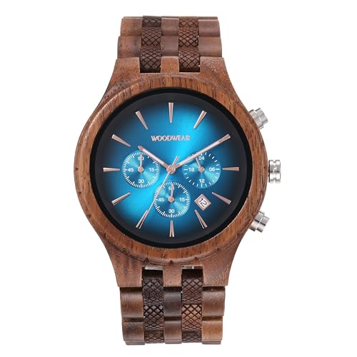 woodwear Montre pour homme en bois - Bleu nuit - Rêve de lagon - Aube, Lagune, Bracelet