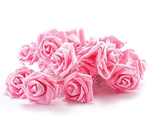 Fantasee Led Pink Rose Flower String Lights Battery Operated For Wedding Home Party Birthday Festival Indoor Outdoor Decorations Large Rose Flower Diameter 6Cm (6.6Ft 20Led, Pink Rose Warm Lights) #TOP1
