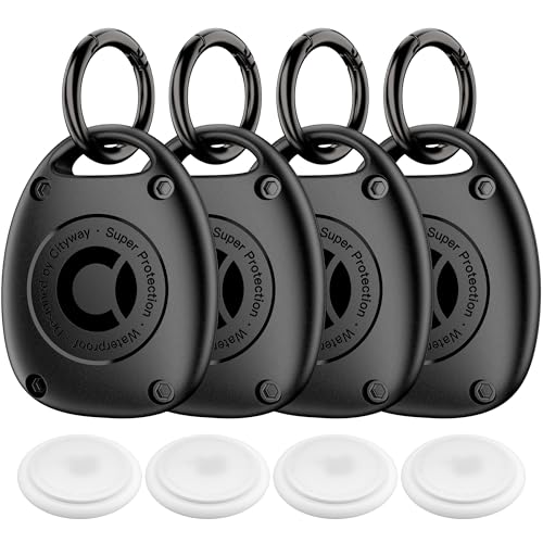 Custodia per portachiavi AirTag, impermeabile IPX8, ultra compatta, portatile, per zaino, chiavi, bagagli, confezione da 4, colore: nero