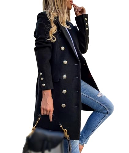 SOMTHRON Women's Winter Trench Coat Double Breasted Notched Lapel Peacoat Jacket Casual Long Overcoat