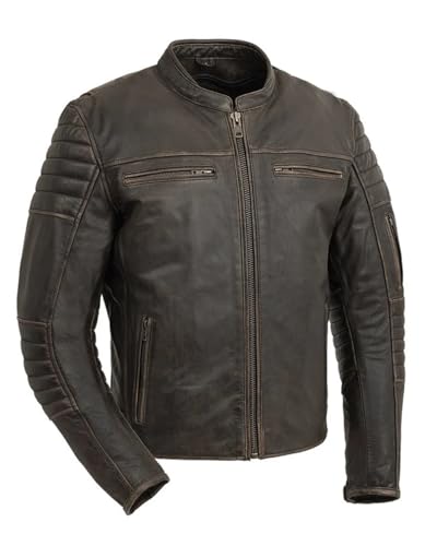 First Mfg Co Men's Black Leather Motorcycle Jacket