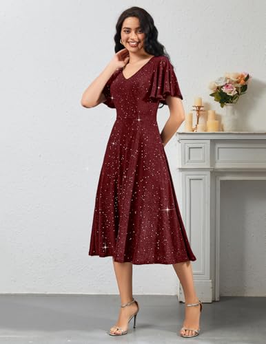 Image of Bridesmay Women's Formal Wedding Guest Dress for Women 2026 Short Sleeve Fit and Flare Tea Party Dresses